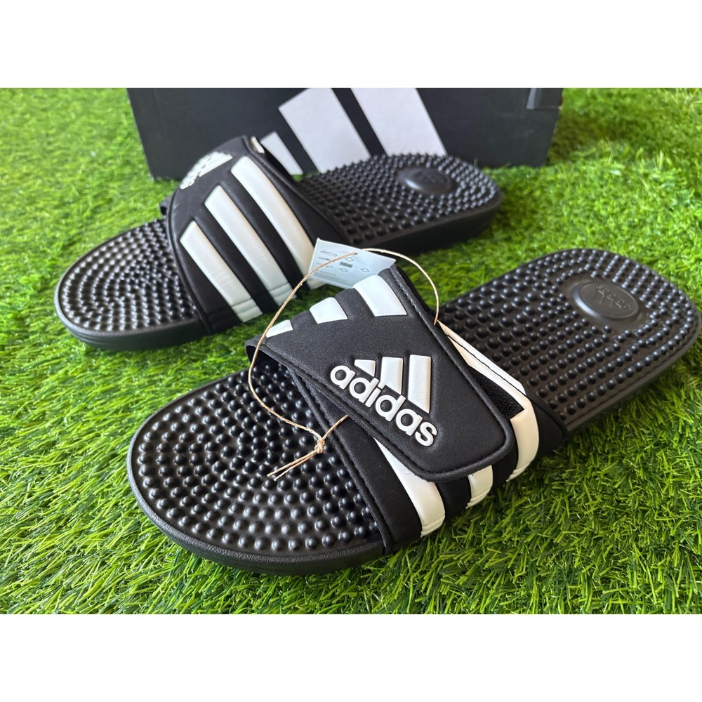 Adidas Adissage Men 12 Black White Massage Slides Sandals F35580